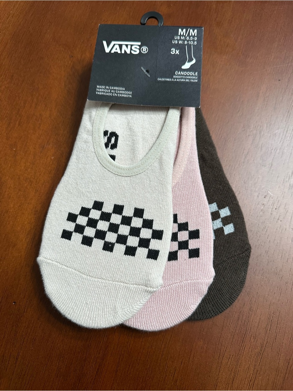 Vans 3-Pack Classic No-Show Socks - Tan, Pink, Brown M/M